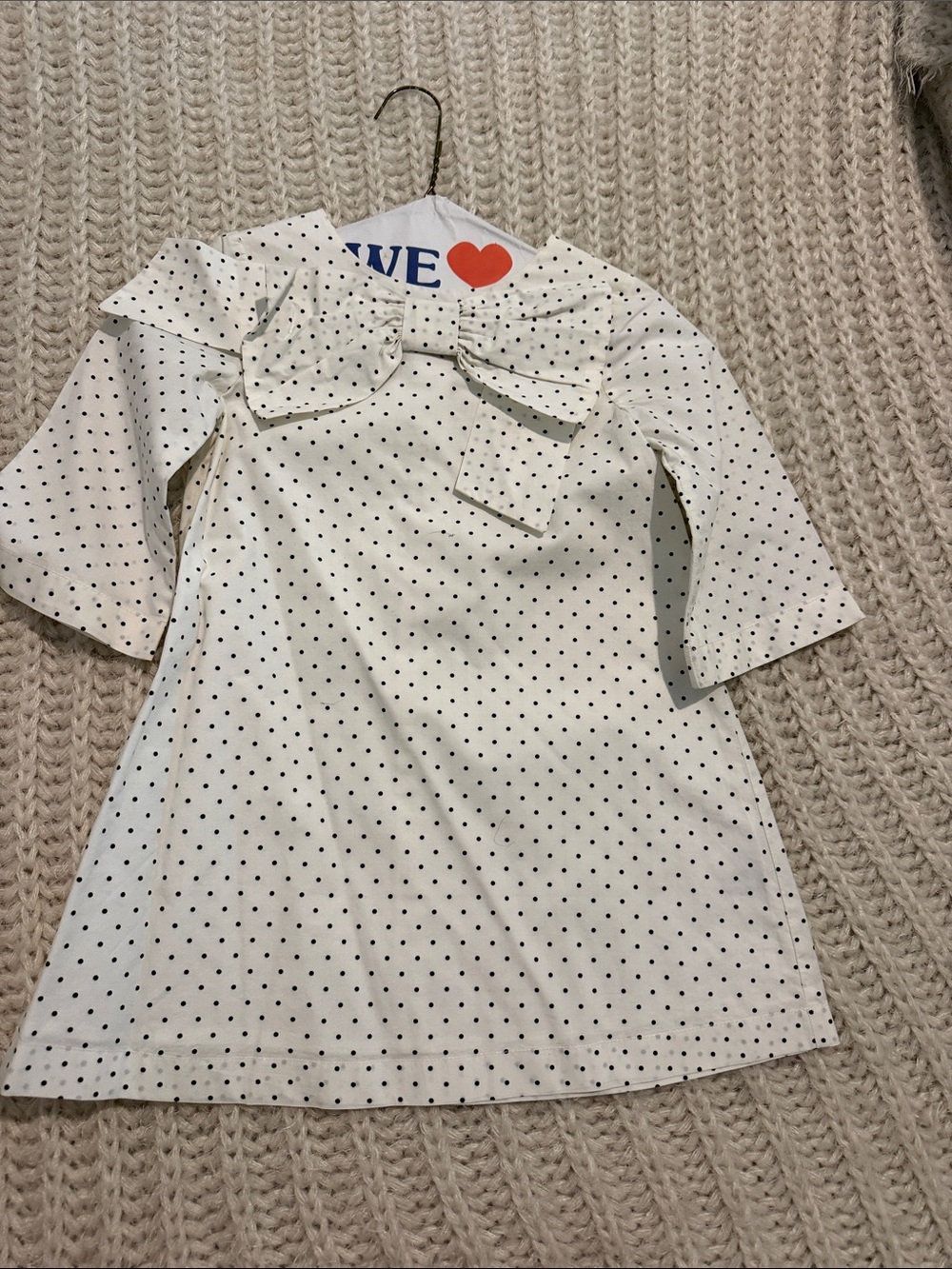 Something Navy White Dress with Black Polka Dots and Back Bow